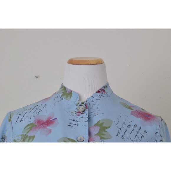 Vintage 90s Blue Floral Print Blouse by AKS Amy K Su | size S - Picture 6 of 10